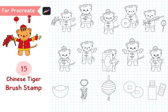 Procreate Brush Stamp Chinese Tiger: Elevate Your Digital Art with Expressive Hand-Drawn Doodles