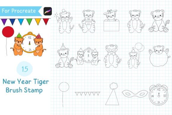 Procreate Brush Stamp New Year Tiger: Elevate Your Digital Art with Hand-Drawn Doodles