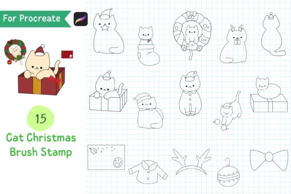 Procreate Cat Christmas Brush Stamp