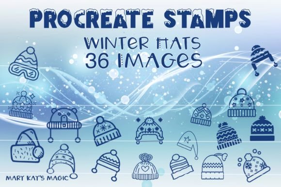 Procreate Winter Hat Stamps: 36 Festive Brushes